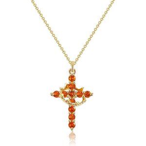 Perfect Gifts Women's Crown M07 Ruby Cross Necklace Gold Plated Faith Jewelry